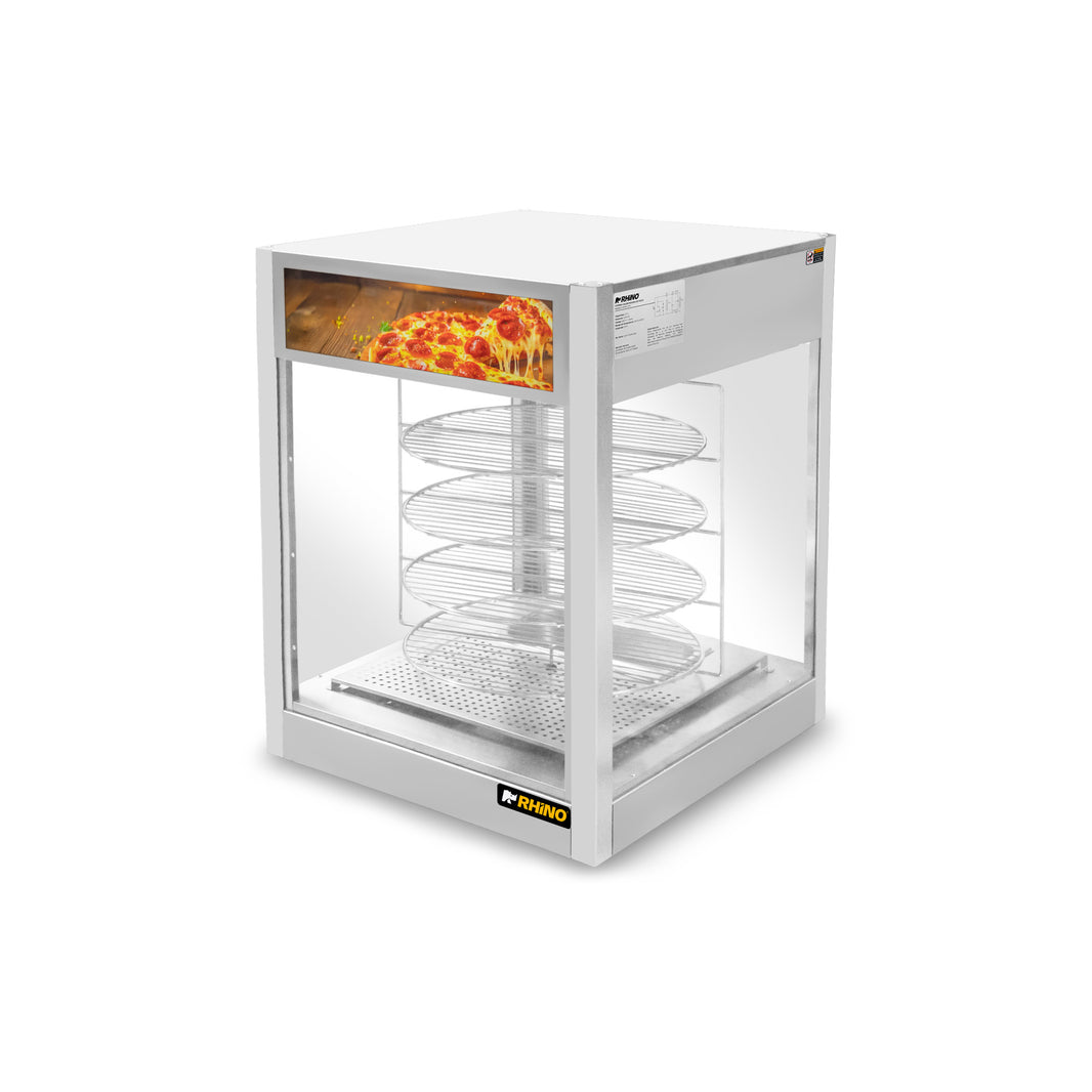 VITRINA CALIENTE PARA PIZZA 177LT 4 PARRILLAS GIRATORIAS